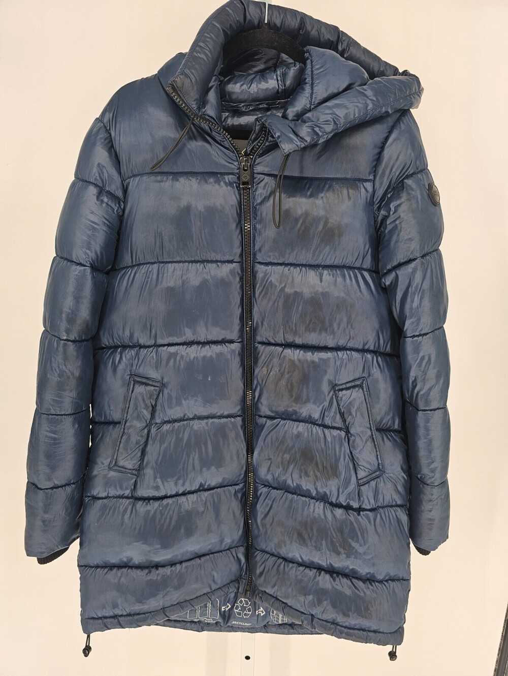 Womens POINT ZERO Hooded Puffer Coat Jacket Sz M Med Dark Blue